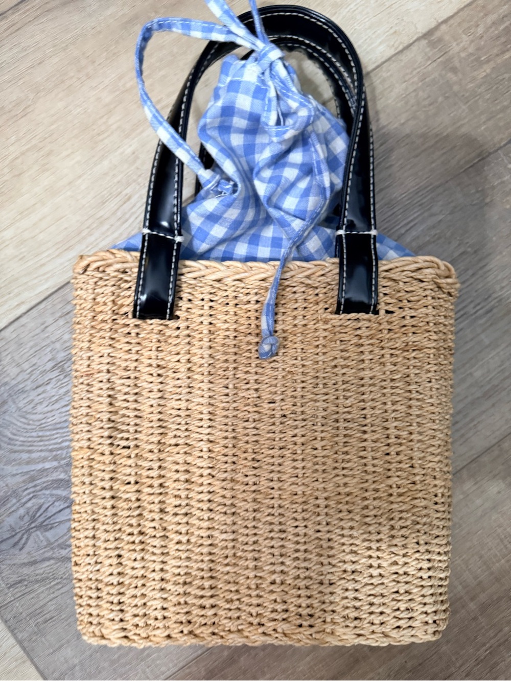 Y2K Polo Jeans Co. Ralph Lauren Woven Straw Tote Bag with Blue Gingham liner
